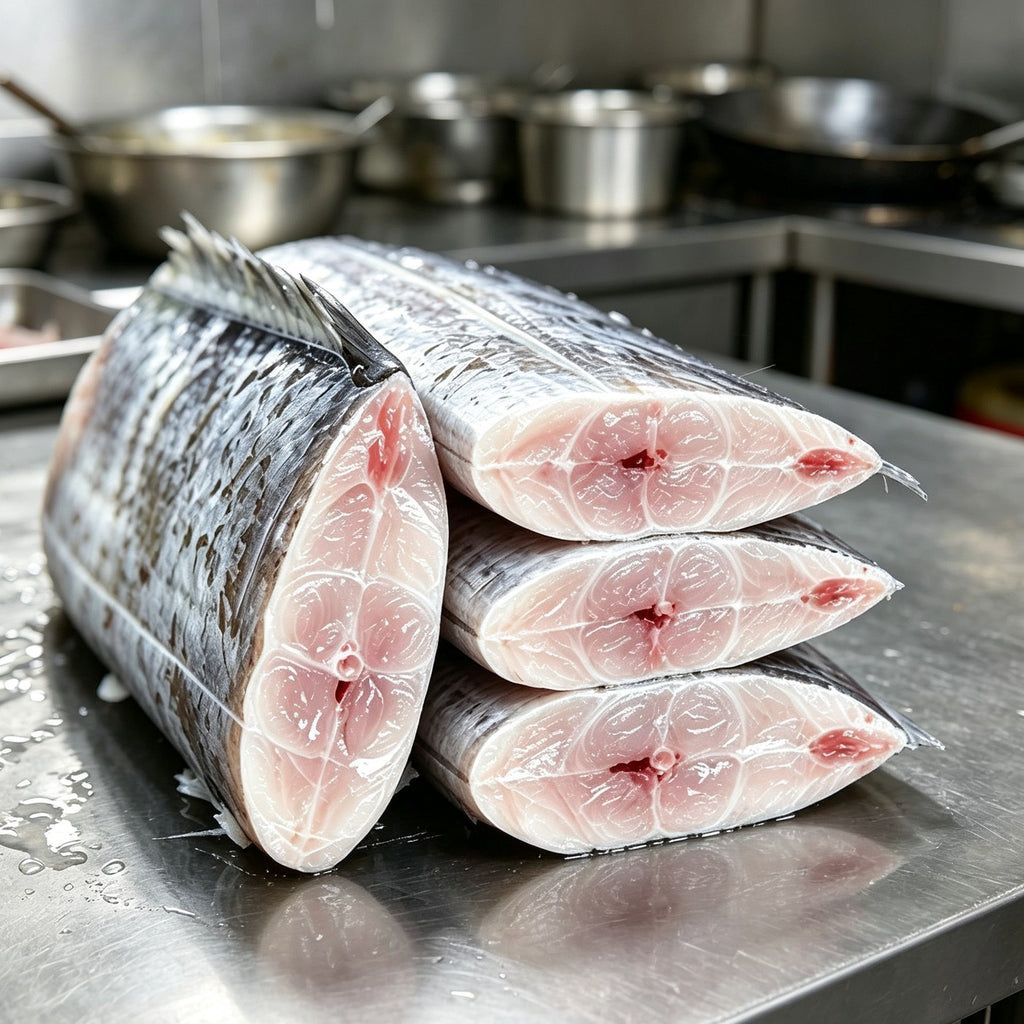 Thick ribbonfish steaks showing white flesh